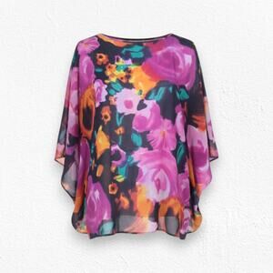 St John Floral Sheer Silk Blend Swim Suit Cover Up Bathing Suit Cover Size Small